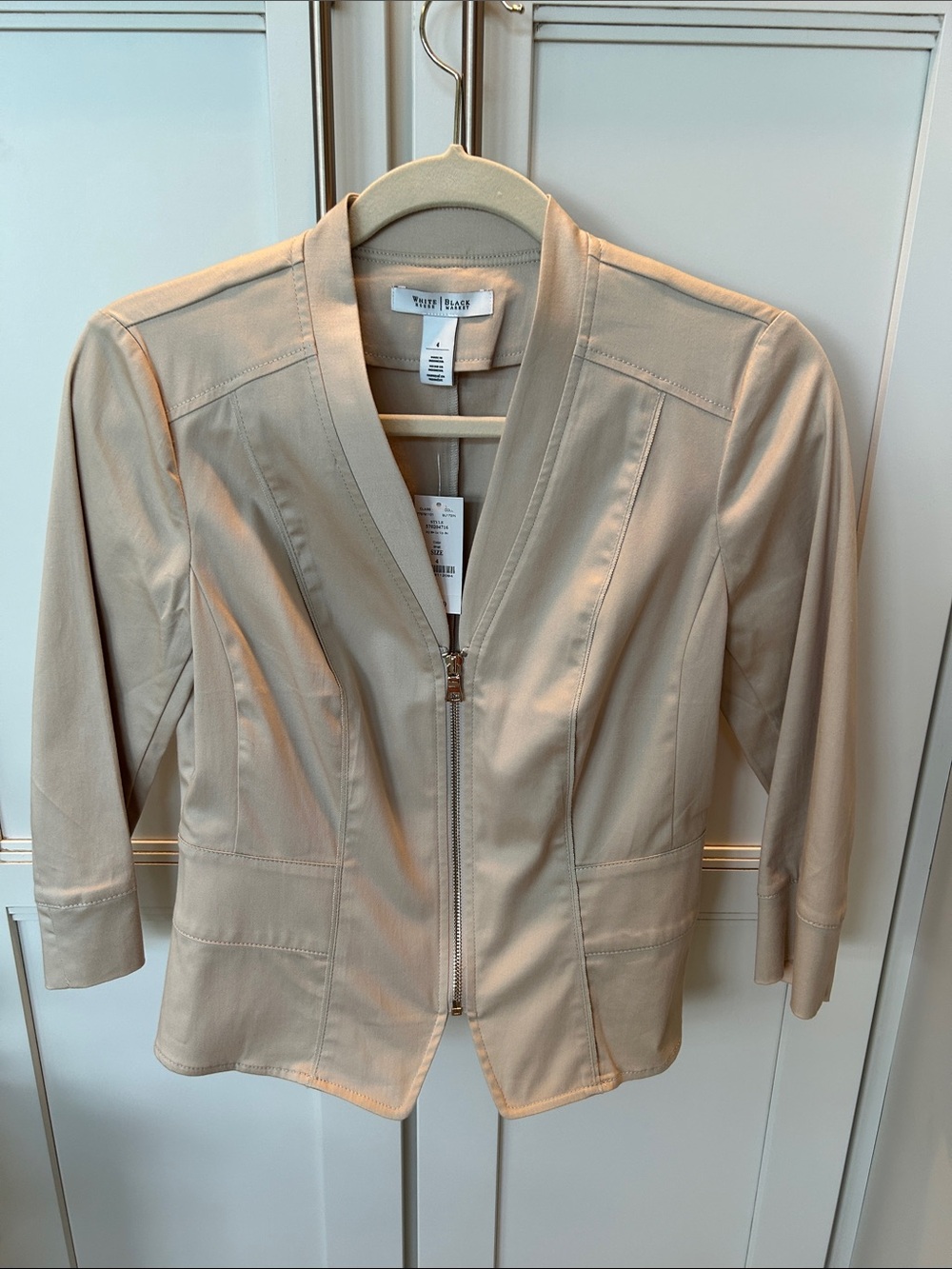 White House Black Market Beige Zip-Front Blazer